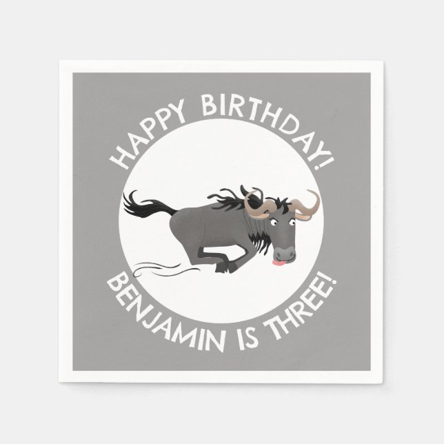 Funny wildebee personalisiert Cartoon Geburtstag Serviette (Vorderseite)