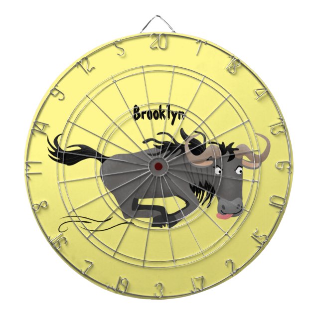 Funny wildebeest running cartoon illustration dartscheibe (vorne)