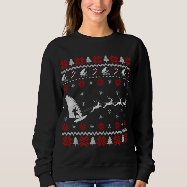 Funny Windsurfing Rentier Ugly Weihnachtskraut Sweatshirt (Vorderseite)