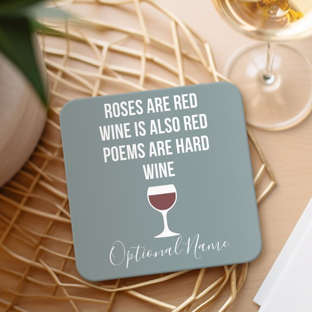 Funny Wine Gedicht - Wein ist Rote Poesie ist hart Rechteckiger Pappuntersetzer (Personalized Coaster with a funny wine joke)