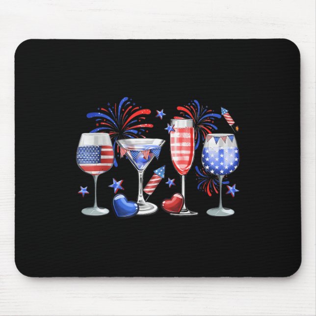 Funny Wine Gl Red White Blue Feuerwerk Happy 4. Mousepad (Vorne)