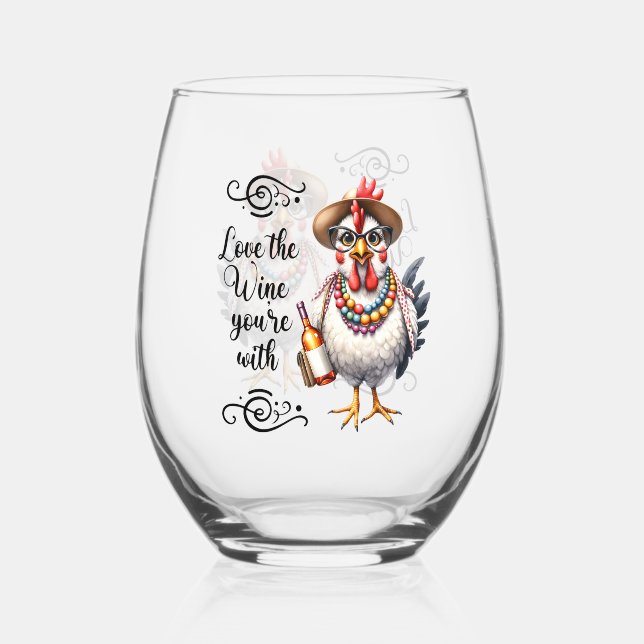 Funny Wine Lover/Chicken Weinglas Ohne Stiel (Vorderseite)