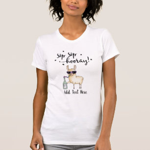 Funny Wine Lovers Sip Hooray Llama Custom T-Shirt