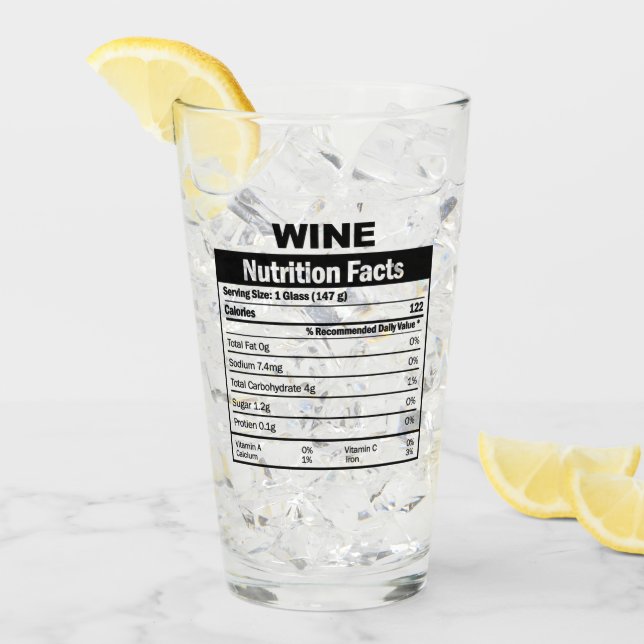 Funny Wine Nutrition Facts Glass Glas (Vorderseite Ice)
