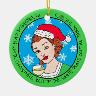Funny Wine Spaß Retro Lady Weihnachten Keramik Ornament