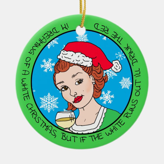 Funny Wine Spaß Retro Lady Weihnachten Keramik Ornament (Vorne)