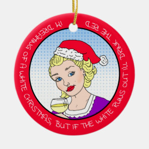 Funny Wine Spaß Retro Lady Weihnachten Keramik Ornament