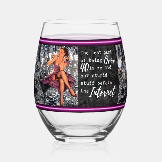 Funny Wineglass Best Friend Gift "Over 40" Weinglas Ohne Stiel (Vorderseite)