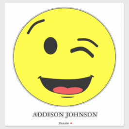 Funny Wink & Smile Emoji Yellow Face Name 14" Aufkleber