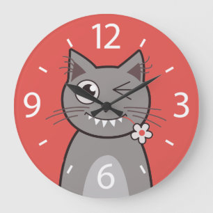 Funny Winking Cartoon Kitty Cat Große Wanduhr