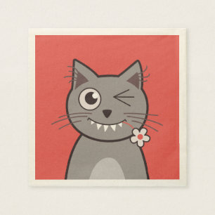 Funny Winking Cartoon Kitty Cat Serviette