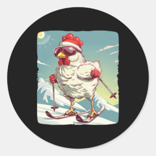 Funny Winter Chicken mit Langlaufski Scu Runder Aufkleber