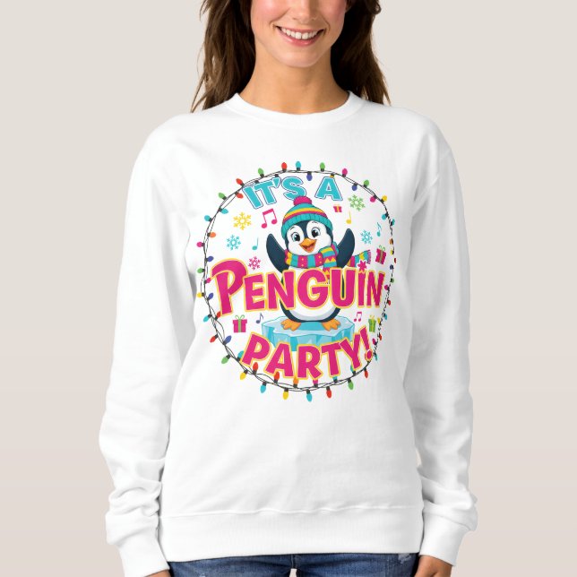 Funny Winter Hoodie with Dancing Penguin & Holiday (Vorderseite)