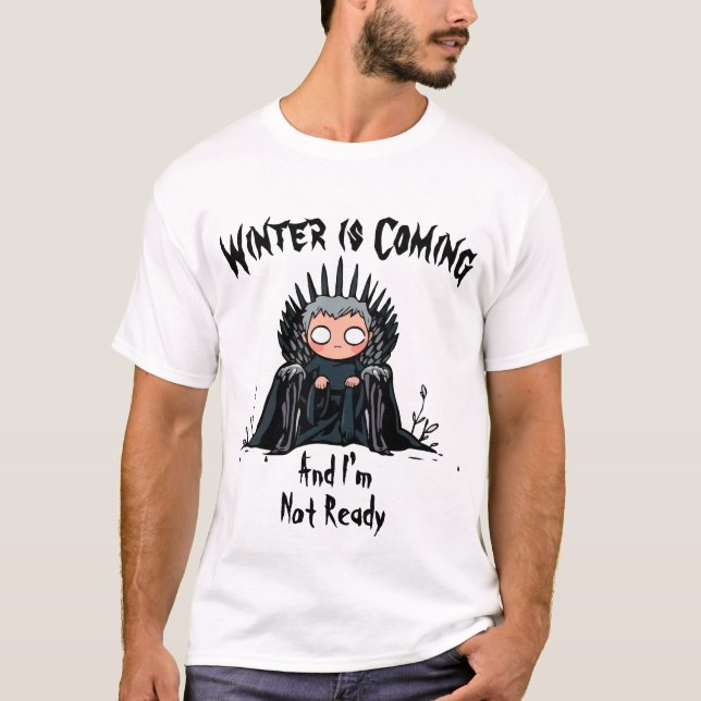 Funny Winter kommt Cartoon Parody Design T-Shirt (Vorderseite)