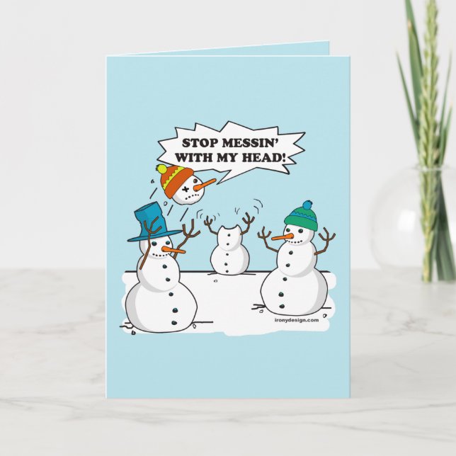 Funny Winter Snowmen Cartoon Joblue Feiertagskarte (Vorderseite)