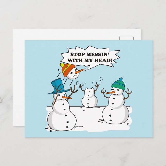 Funny Winter Snowmen Cartoon Joke Feiertagspostkarte (Vorne/Hinten)