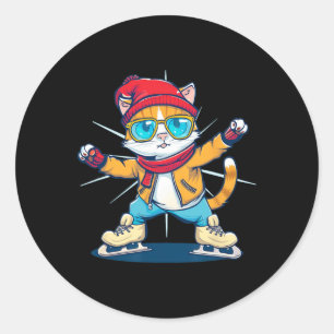 Funny Winter Sport Chat In Ice Skaten Scute Ss Cut Runder Aufkleber