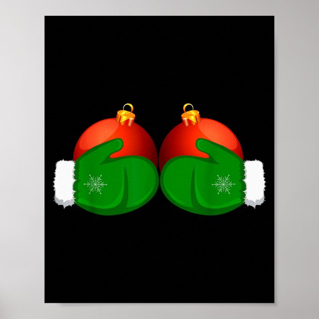 Funny Winter Women's Tee Mittens Holding Xmas Ball Poster (Vorne)