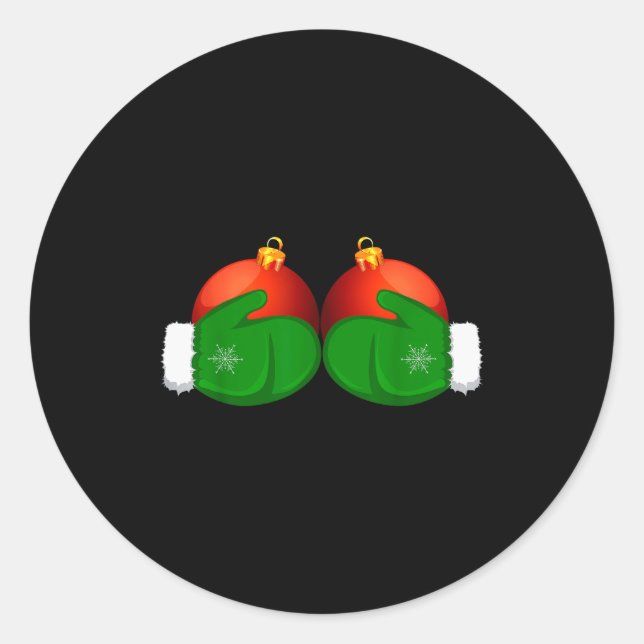 Funny Winter Women's Tee Mittens Holding Xmas Ball Runder Aufkleber (Vorderseite)
