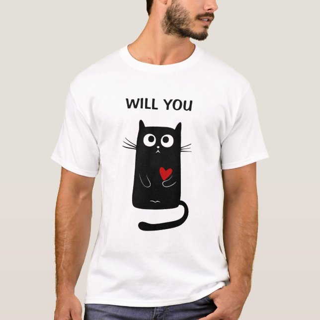Funny wirst du mich heiraten Vorschlag Cat T-Shirt (Vorderseite)