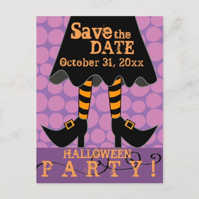 Funny Witch Legs Halloween-Party Save the Date Einladungspostkarte (Vorderseite)