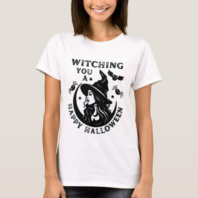 Funny Witch Pun Witz ein glückliches Halloween T-Shirt (Vorderseite)