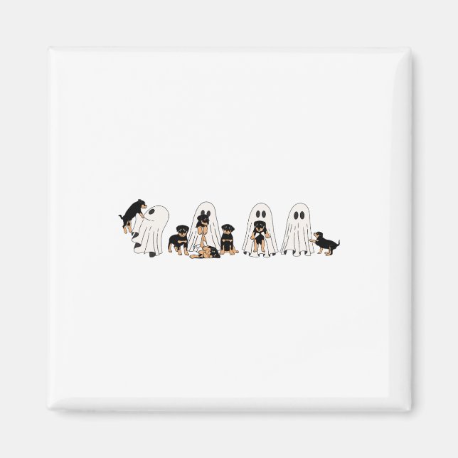 Funny Witch Rottweiler Hundegeister in Boo Sheet H Magnet (Vorne)