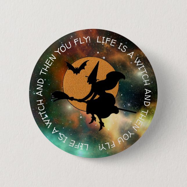 Funny Witch Spaß Happy Halloween Button (Vorderseite)