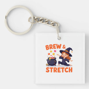 Funny Witch Yoga Design - "Brew & Stretch" Cartoon Schlüsselanhänger