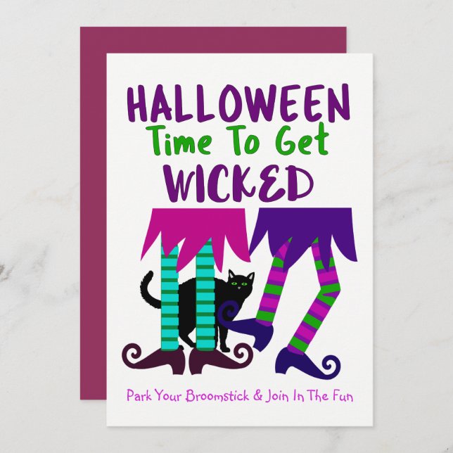 Funny Witches Halloween Editable Niedlich Fun Part Einladung (Vorne/Hinten)