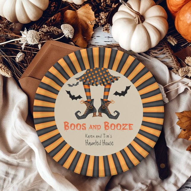 Funny Witch's Legs Halloween-Party Pappteller (Available in 7" diameter and 9" diameter sizes.)