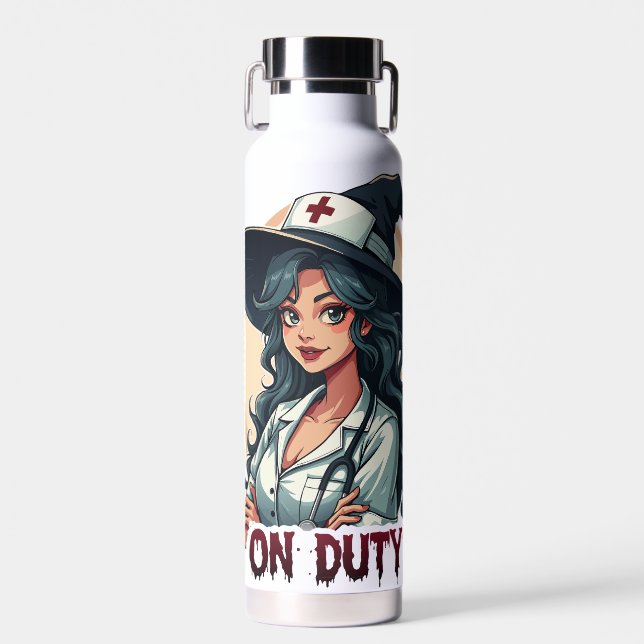 Funny Witchy Nurse zum Zoll Trinkflasche (Vorne)