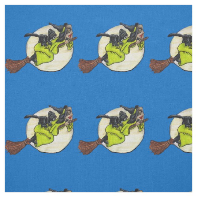 Funny Witz fliegen auf Broom mit Schwarzer Katze M Stoff (Muster)