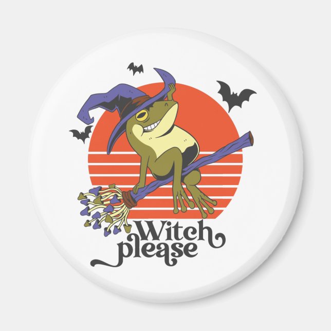 Funny Witz Frog Riding Broomstick Halloween Magnet (Vorne)