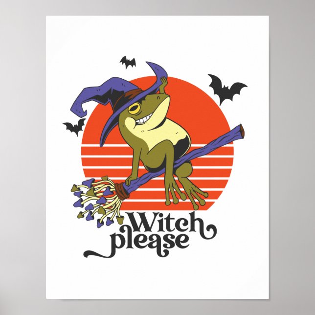Funny Witz Frog Riding Broomstick Halloween Poster (Vorne)