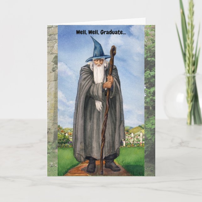 Funny Wizard Abschluss Card Dankeskarte (Vorderseite)