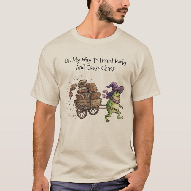 Funny Wizard Frog Hoarding Books Reading T-Shirt (Vorderseite)