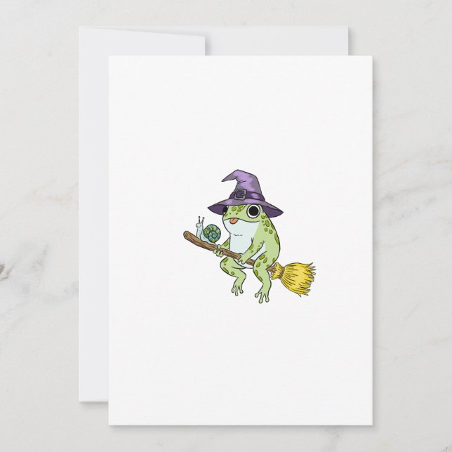 Funny Wizard Frog Rides A Broomstick Illustration Einladung (Vorderseite)