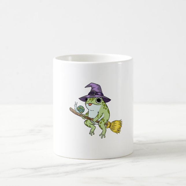Funny Wizard Frog Rides A Broomstick Illustration Kaffeetasse (Mittel)
