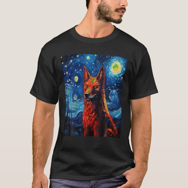 Funny Wolf Kunstmalerhund Lover Starry Night Wol T-Shirt (Vorderseite)