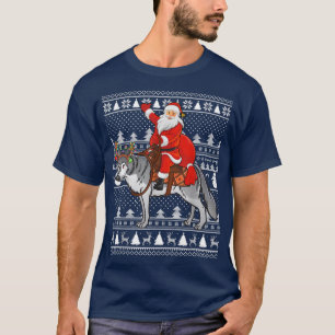 Funny Wolf Lover Santa Riding Wolf Ugly Weihnachte T-Shirt