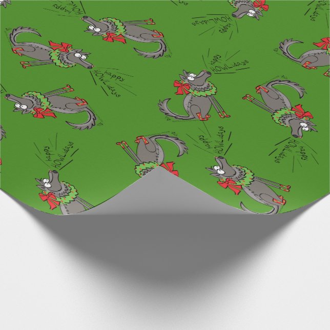 Funny Wolf Weihnachten glücklicher Urlaub Geschenkpapier (Ecke)