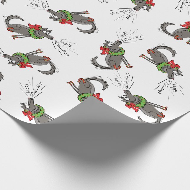 Funny Wolf Weihnachten glücklicher Urlaub Geschenkpapier (Ecke)