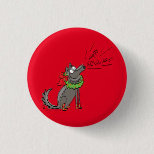 Funny Wolf Weihnachts-Happy Howlidays Holiday Button