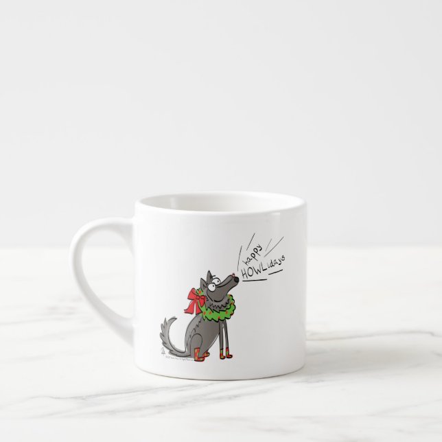 Funny Wolf Weihnachts-Happy Howlidays Holiday Espressotasse (Links)