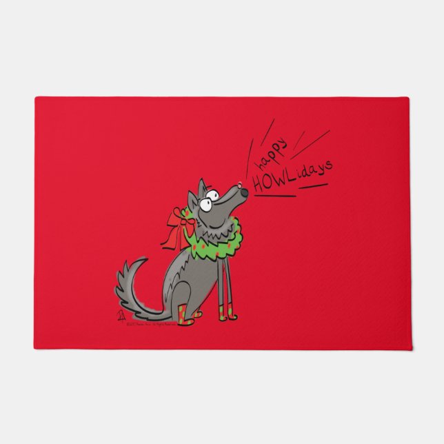 Funny Wolf Weihnachts-Happy Howlidays Holiday Fußmatte (Vorderseite)