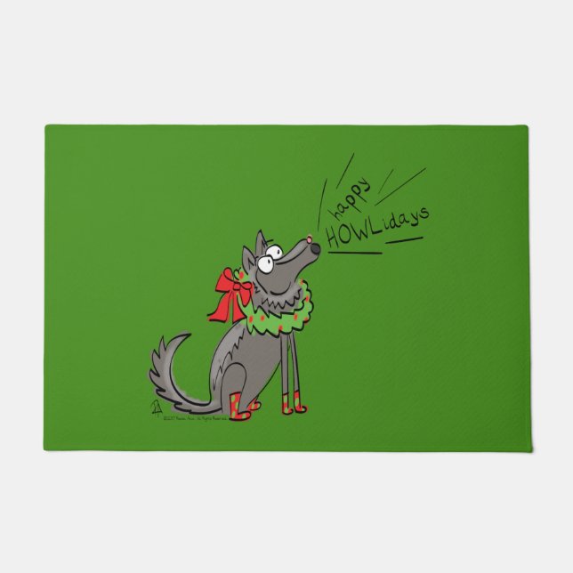 Funny Wolf Weihnachts-Happy Howlidays Holiday Fußmatte (Vorderseite)