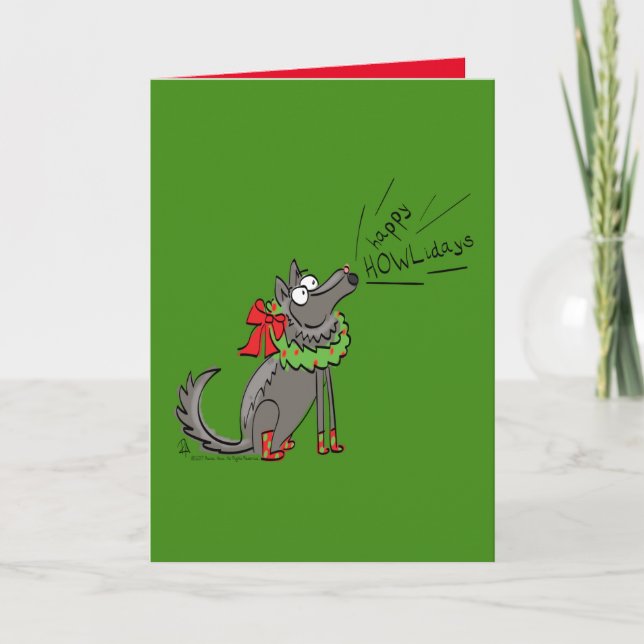 Funny Wolf Weihnachts-Happy Howlidays Holiday Karte (Vorderseite)