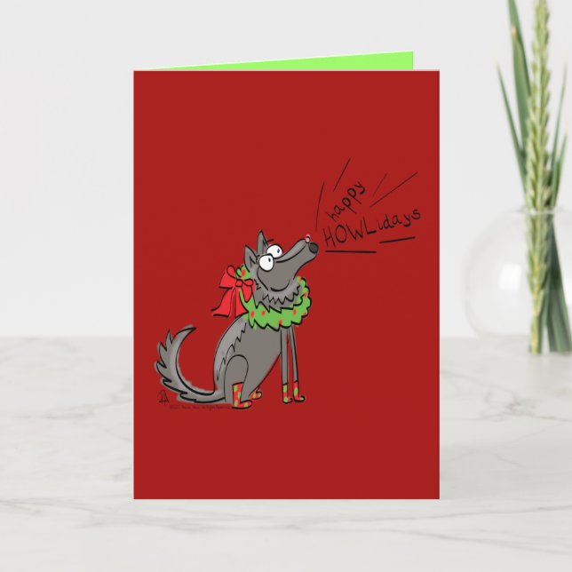 Funny Wolf Weihnachts-Happy Howlidays Holiday Karte (Vorderseite)