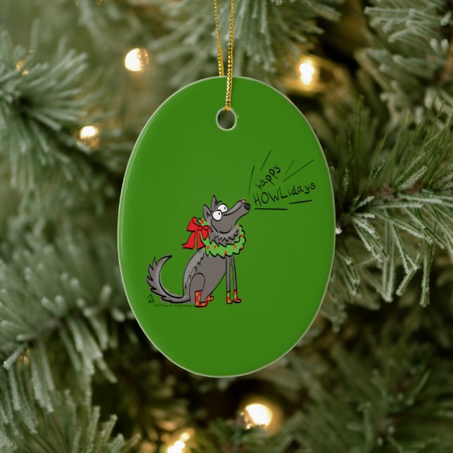 Funny Wolf Weihnachts-Happy Howlidays Holiday Keramik Ornament (Baum)